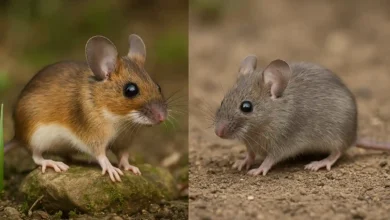 Comparaison visuelle entre un mulot sylvestre et une souris commune, mettant en valeur les différences de pelage et de morphologie.