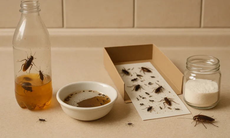 Pièges maison contre les insectes rampants sur un plan de travail de cuisine.