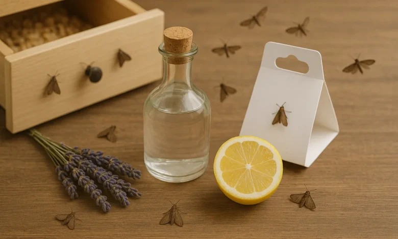 Remèdes naturels contre les mites – lavande, citron, vinaigre et piège à phéromones.